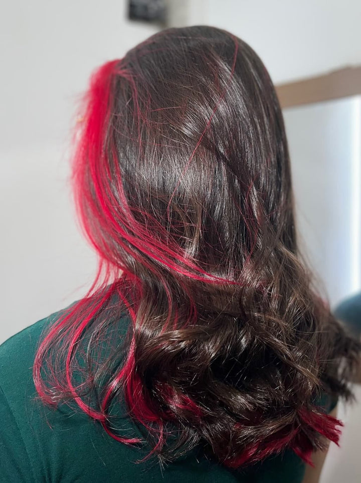 Dorsanee Peekaboo Dark Brown Hot Pink Streaks 13x4 Lace Front Human Hair Wigs