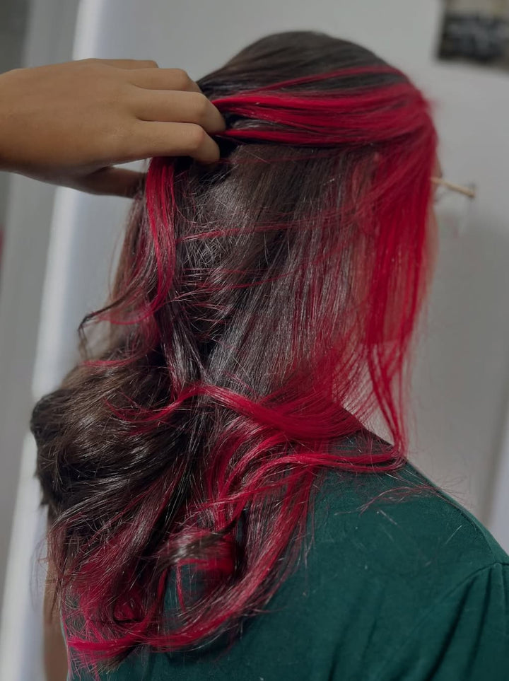 Dorsanee Peekaboo Dark Brown Hot Pink Streaks 13x4 Lace Front Human Hair Wigs