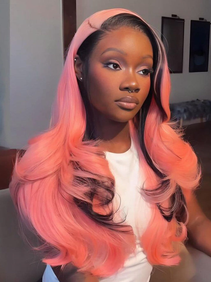 Dorsanee Pink With Black Skunk Stripe 13x4 Lace Front Human Hair Wigs 200 Density