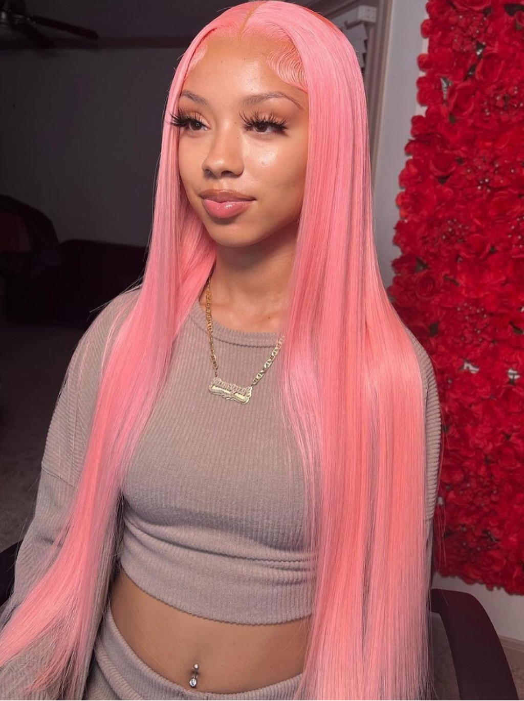 Dorsanee Rose Gold Pink Colored Wig Straight 13x4 Lace Front Human Hair Wigs 200% Density