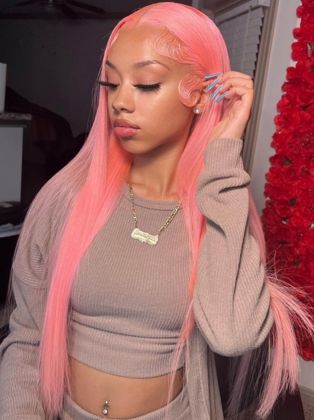 Dorsanee Rose Gold Pink Colored Wig Straight 13x4 Lace Front Human Hair Wigs 200% Density