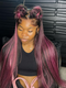 Dorsanee 13x4 Lace Front Black Straight Human Hair Weave Wig With Purple Highlights