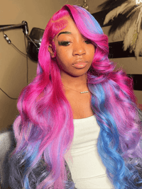 Dorsanee Purple Red Blue Color 13x4 Lace Front Virgin Human Hair Wigs