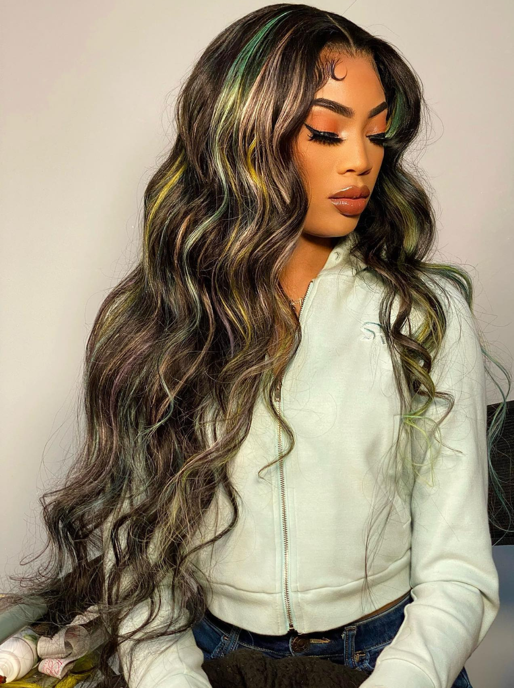 Dorsanee Rainbow Pink Green Yellow Blue Highlight Multi Color 13x4 Lace Front Human Hair Wigs