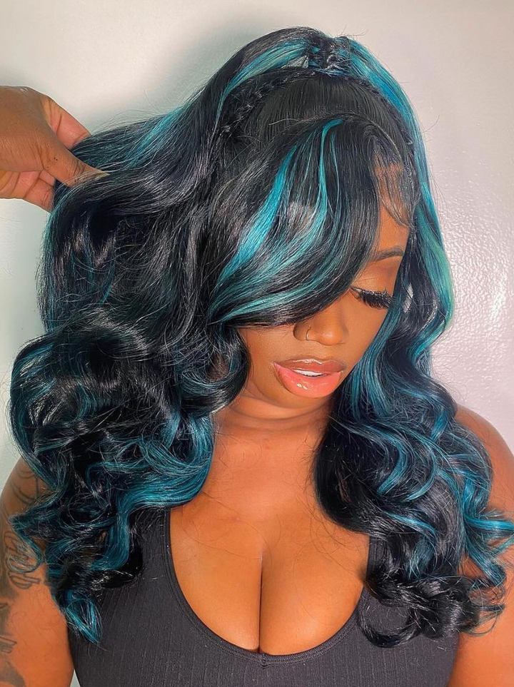 Dorsanee Blue Red Blonde Highlight 13x4 HD Lace Front Body Wave Human Hair Wigs