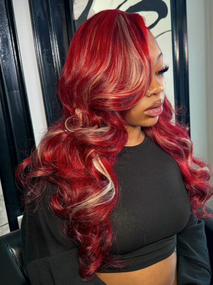Dorsanee Blue Red Blonde Highlight 13x4 HD Lace Front Body Wave Human Hair Wigs