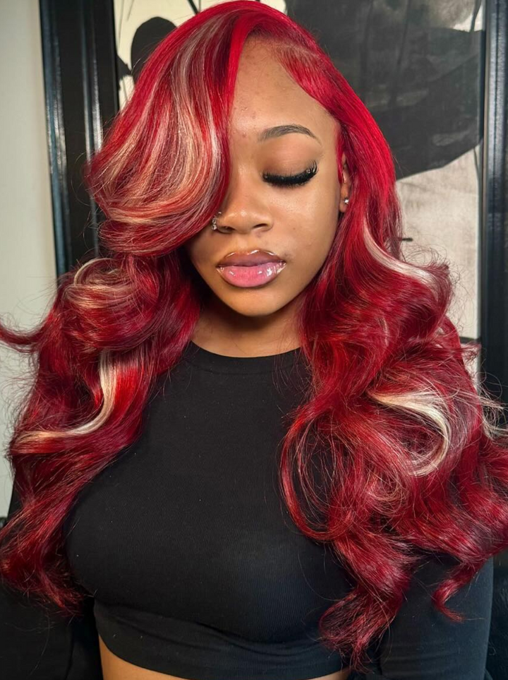 Dorsanee Blue Red Blonde Highlight 13x4 HD Lace Front Body Wave Human Hair Wigs