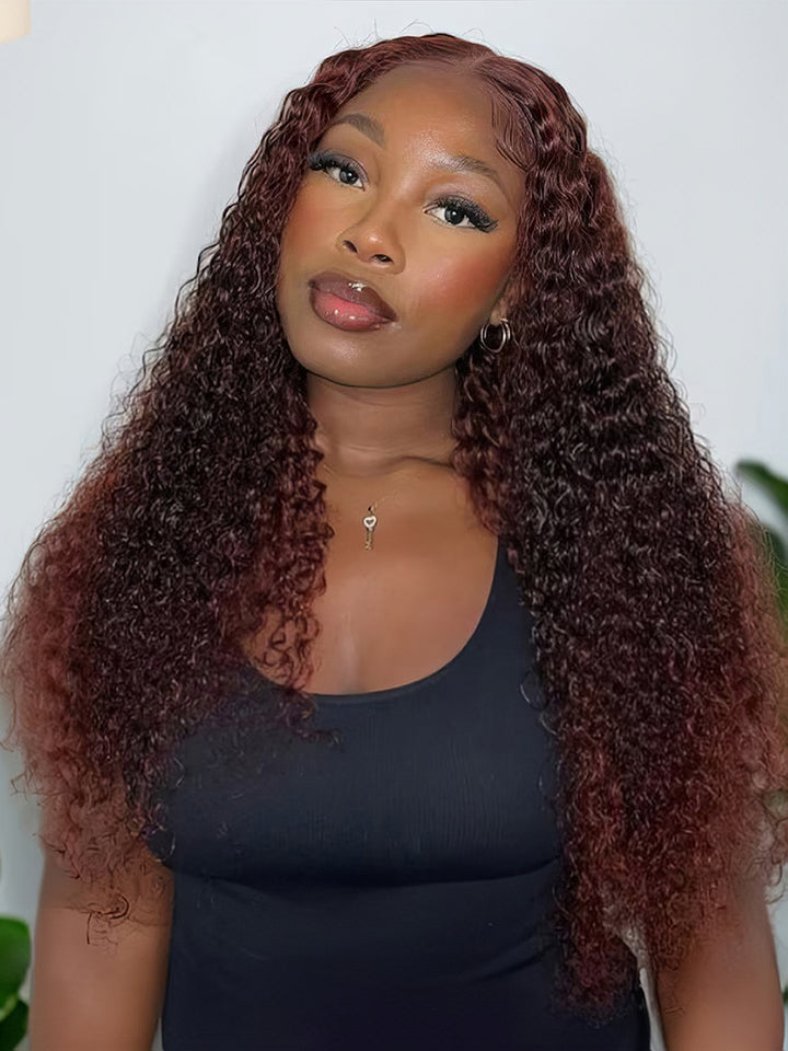 Dorsanee Reddish Brown 250 Density Jerry Curly Hair 5x5/13x4 Lace Front Human Hair Wig