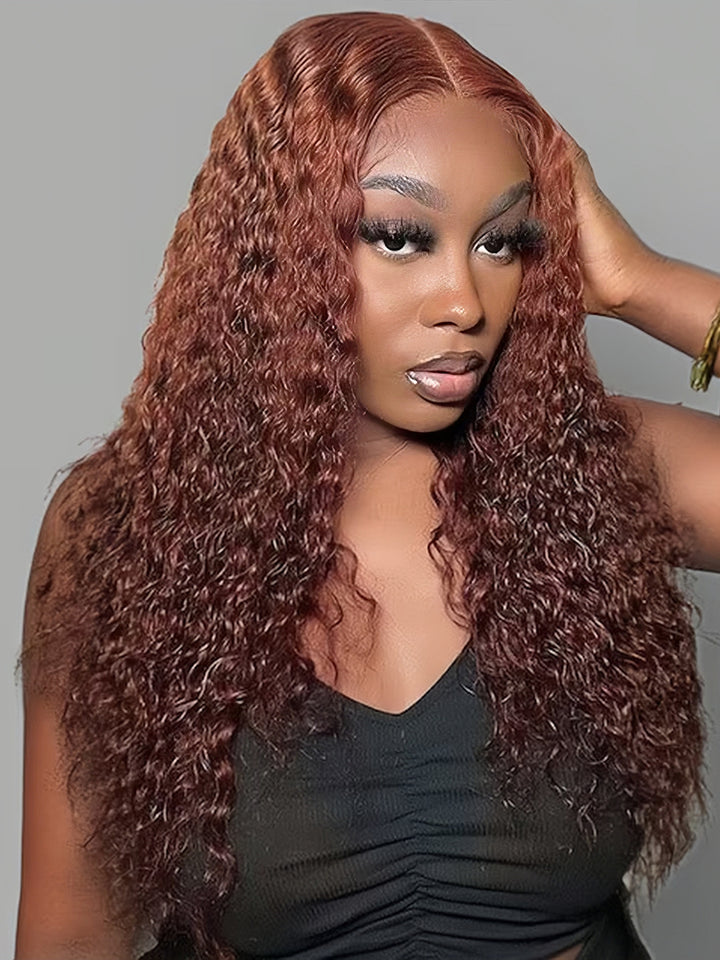 Dorsanee Reddish Brown 250 Density Jerry Curly Hair 5x5 Lace Closure Wig 13x4 Lace Front Human Hair Wigs