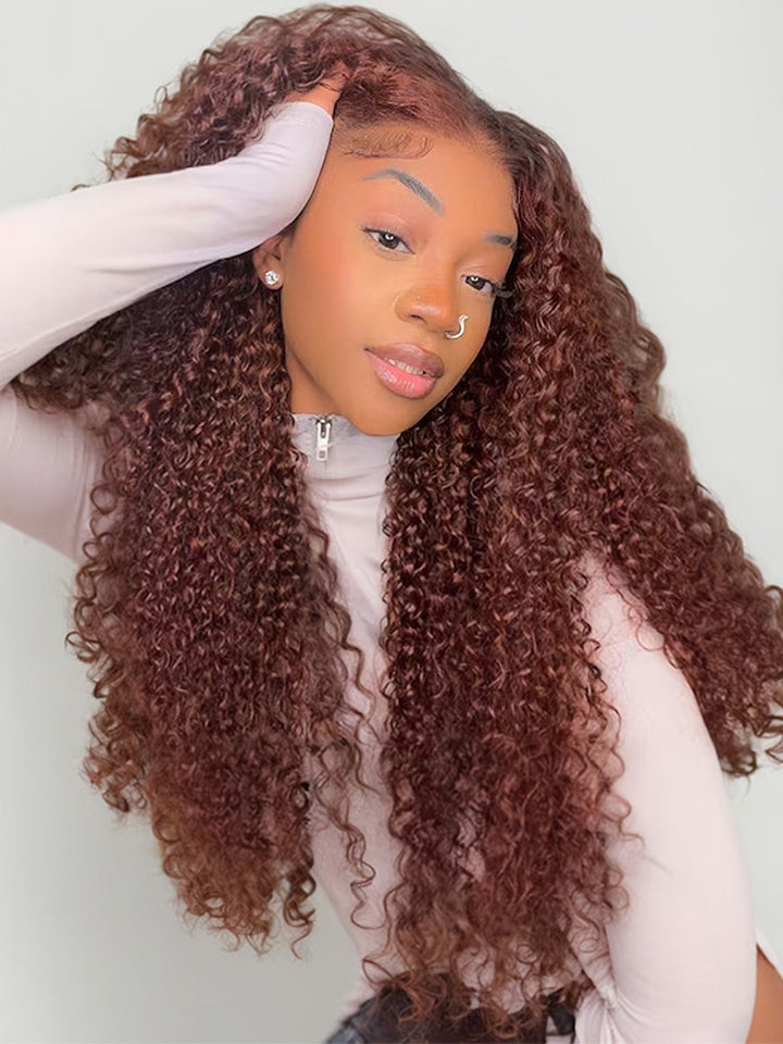 Dorsanee Reddish Brown 250 Density Jerry Curly Hair 5x5 Lace Closure Wig 13x4 Lace Front Human Hair Wigs For Women