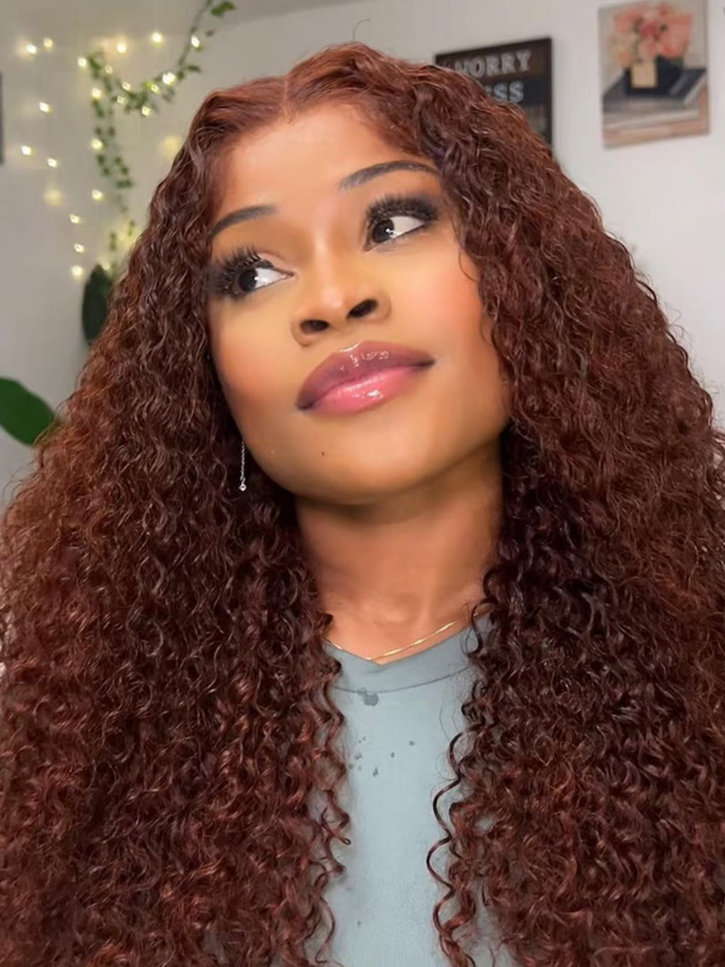 Dorsanee Reddish Brown Jerry Curly 5x5 13x4 Lace Front Human Hair Wigs For Women
