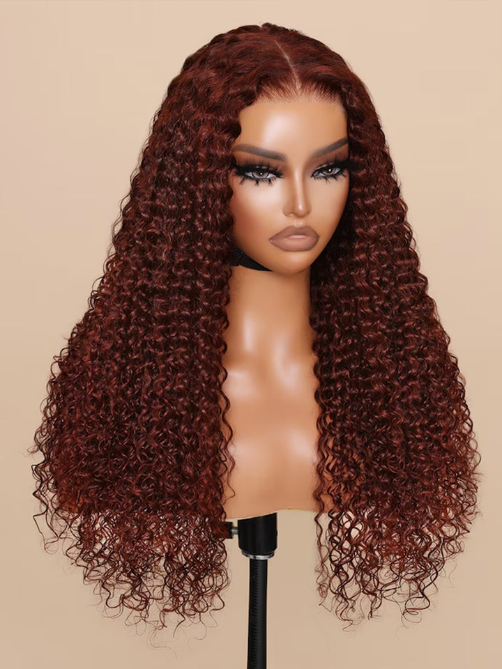 Dorsanee Reddish Brown Jerry Curly Hair 5x5 13x4 Lace Front Human Hair Wigs For Women