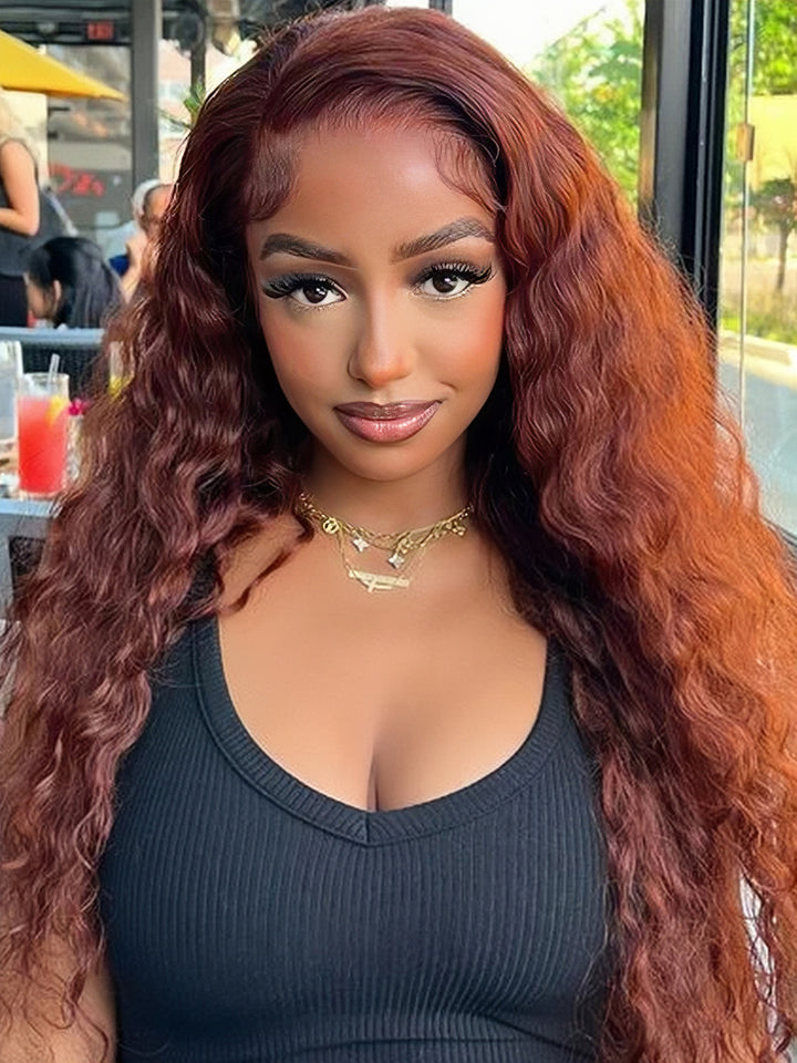 Dorsanee Reddish Brown Water Wave 5x5 13x4 Lace Front Human Hair Wigs