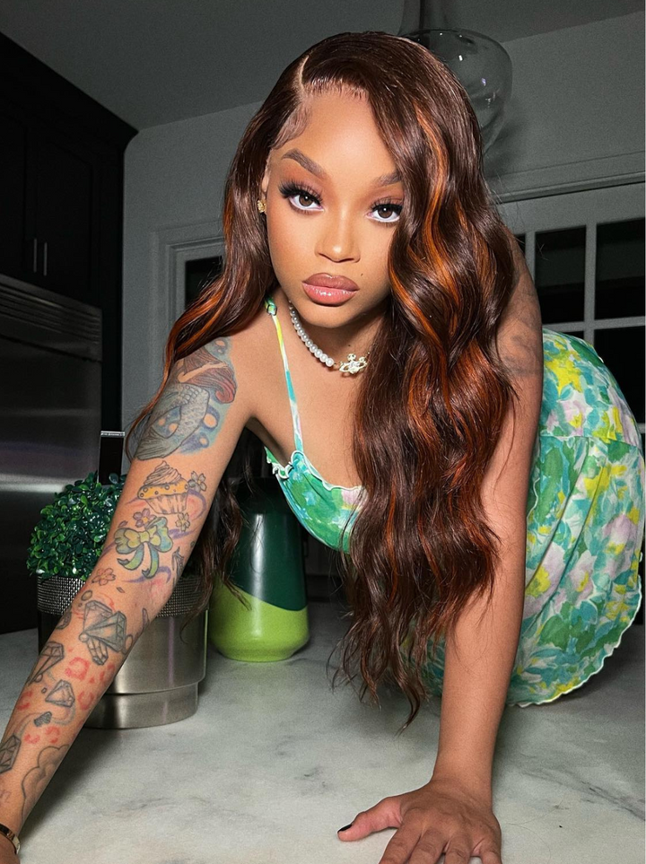 Dorsanee Reddish Chocolate Brown With Ginger Orange Highlights 13x4 HD Lace Front Body Wave Human Hair Wigs