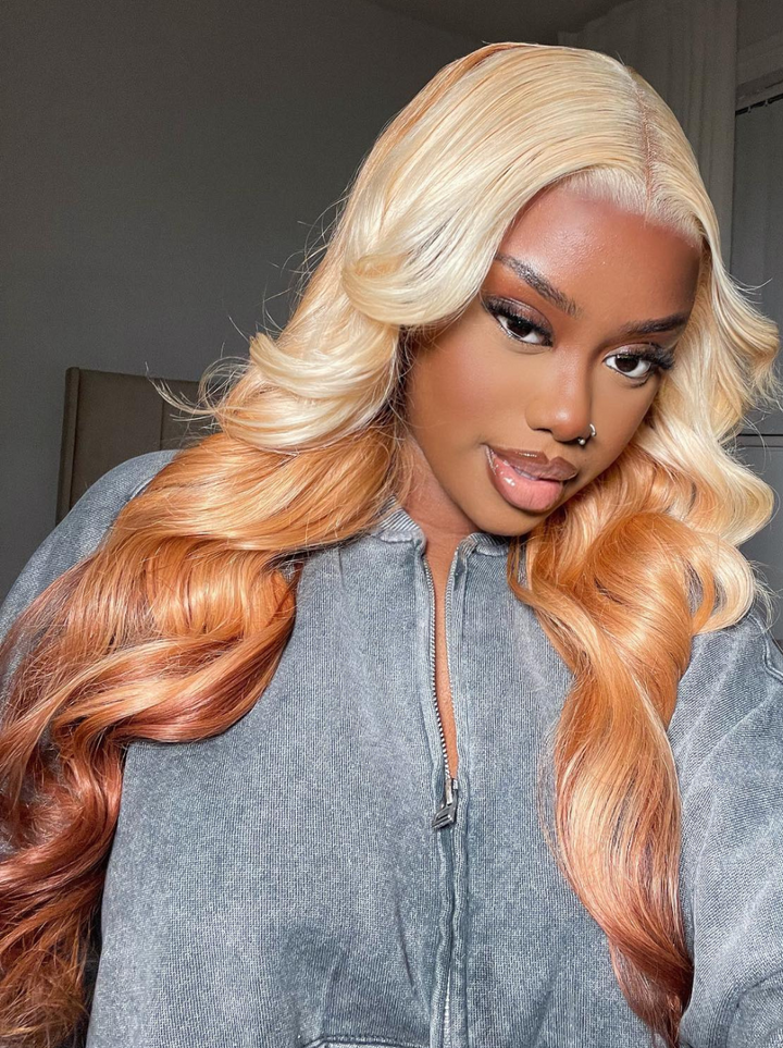 Dorsanee Reverse Ombre Blonde Light Brown 13x4 Lace Front Body Wave Human Hair Wigs