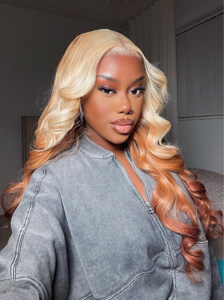 Dorsanee Reverse Ombre Blonde Light Brown 13x4 Lace Front Body Wave Human Hair Wigs