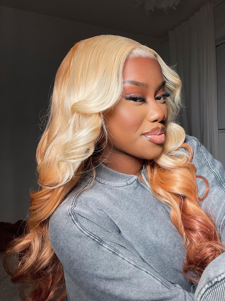Dorsanee Reverse Ombre Blonde Light Brown 13x4 Lace Front Body Wave Human Hair Wigs