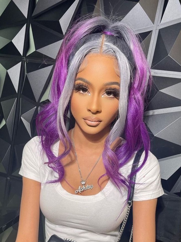 Dorsanee Ombre Gray Purple 13x4 Lace Front Straight Body Wave Human Hair Wigs