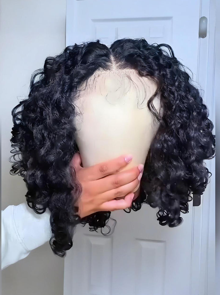 Dorsanee Short Bob Loose Water Wave Curls 13x4 Lace Front Human Hair Wigs