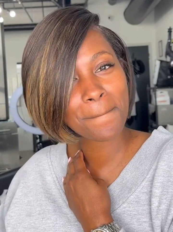 Dorsanee Short Bob Pixie Cut Brown Highlight 13x4 Lace Front Virgin Human Hair Wigs