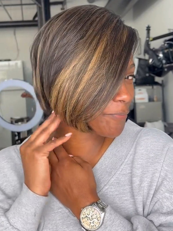 Dorsanee Short Bob Pixie Cut Brown Highlight 13x4 Lace Front Virgin Human Hair Wigs