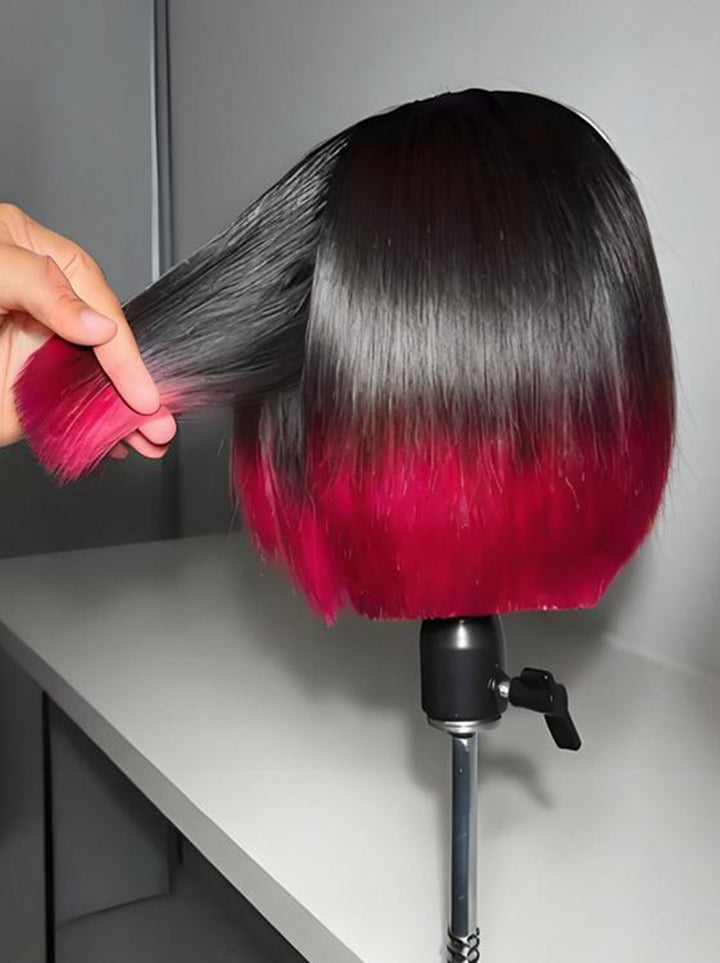 Dorsanee Short Bob Pixie Cut Ombre Black 99J Red 13x4 Lace Front Human Hair Wigs