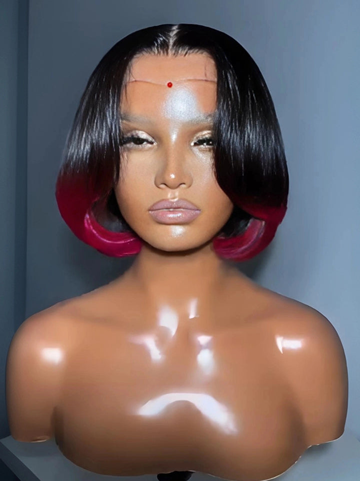 Dorsanee Short Bob Pixie Cut Ombre Black 99J Red 13x4 Lace Front Human Hair Wigs