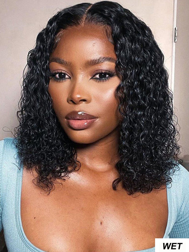 Dorsanee Short Bob Wig Water Wave 4x4 13x4 HD Lace Closure Front Human Hair Wigs Beautiful Wet Look 