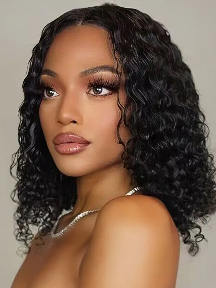 Dorsanee Short Bob Wig Water Wave 4x4 13x4 HD Lace Closure Front Human Hair Wigs Wet Look