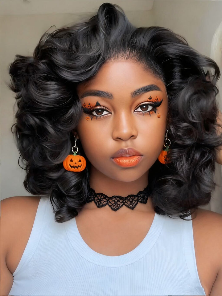 Dorsanee Shoulder Length Bouncy Loose Body Wave 13x4 HD Lace Front Bob Human Hair Wigs