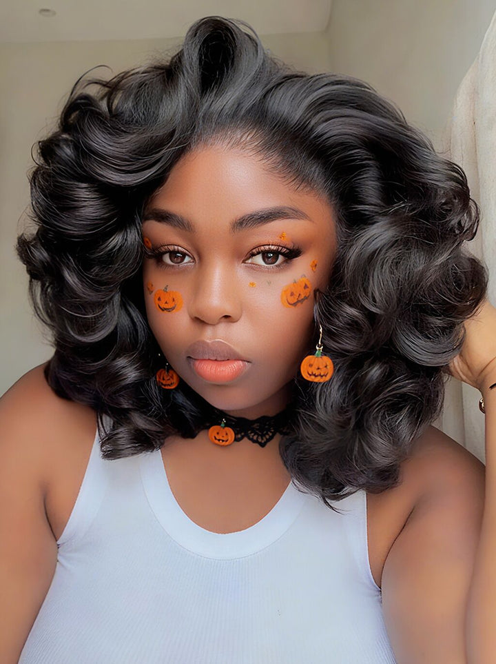 Dorsanee Shoulder Length Bouncy Loose Body Wave 13x4 HD Lace Front Bob Human Hair Wigs