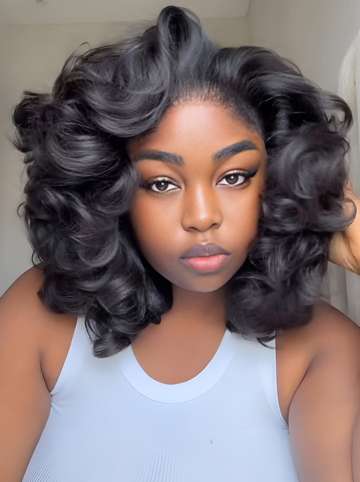 Dorsanee Shoulder Length Bouncy Loose Body Wave 13x4 HD Lace Front Bob Human Hair Wigs