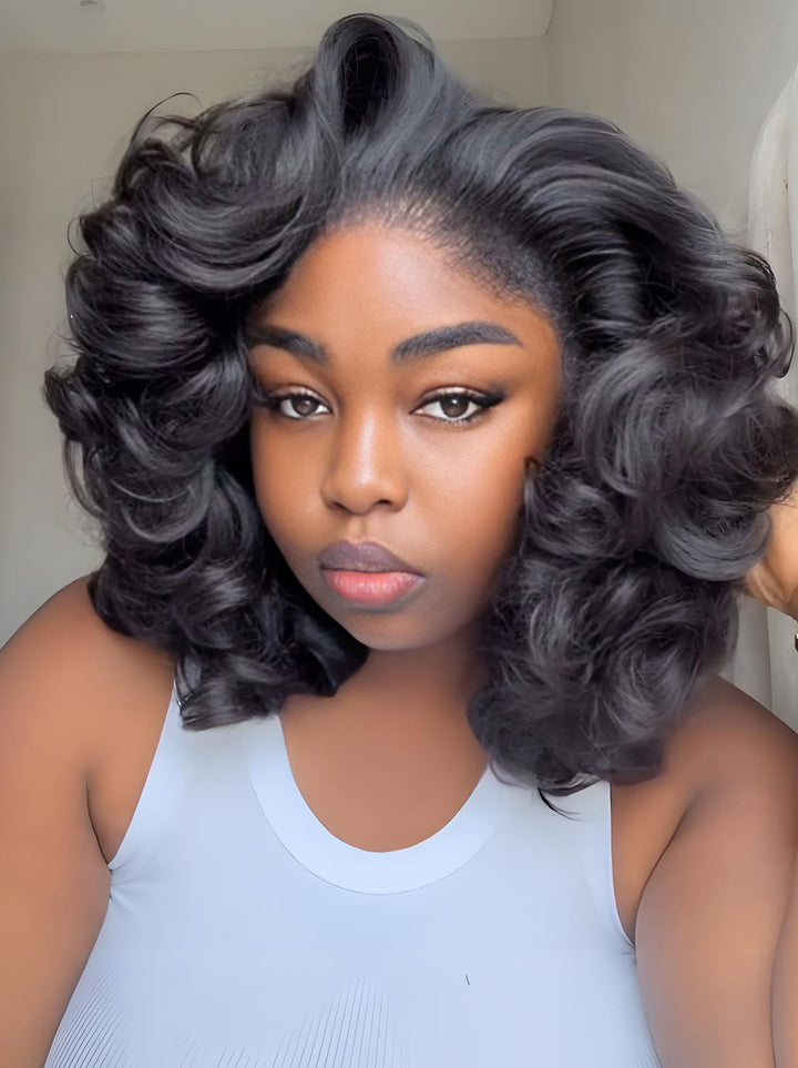 Dorsanee Shoulder Length Bouncy Loose Body Wave 13x4 HD Lace Front Bob Human Hair Wigs