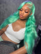 Dorsanee Silver Gray Pastel Green 13x4 Lace Front Virgin Human Hair Wigs 200 Density