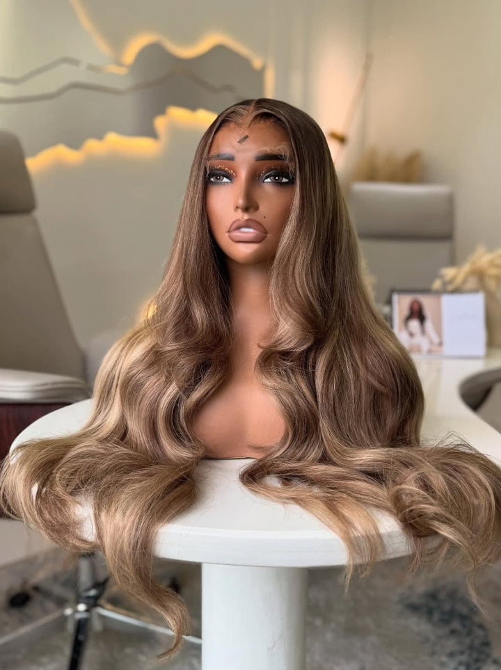 Dorsanee Strawberry Honey Blonde Brown Highlights 13x4 Lace Front Human Hair Wigs 200 Density