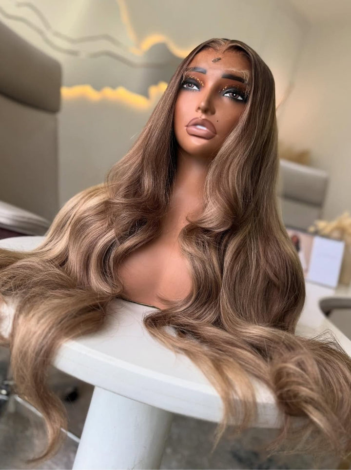 Dorsanee Strawberry Honey Blonde Brown Highlights 13x4 Lace Front Human Hair Wigs 200 Density