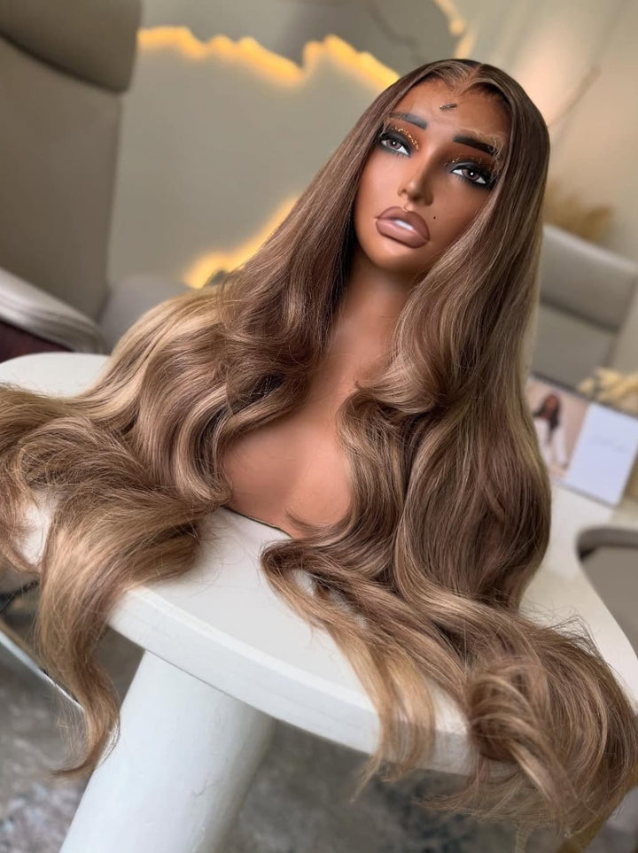 Dorsanee Strawberry Honey Blonde Brown Highlights 13x4 Lace Front Human Hair Wigs 200 Density