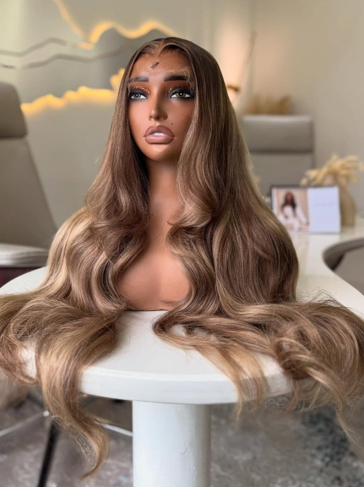 Dorsanee Strawberry Honey Blonde Brown Highlights 13x4 Lace Front Human Hair Wigs 200 Density