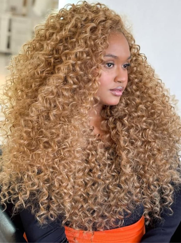 Dorsanee Strawberry Honey Blonde Tighter Curls 250 300 Density 13x4 HD Lace Front Human Hair Wigs