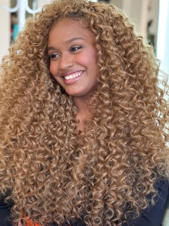 Dorsanee Strawberry Honey Blonde Tighter Curls 250 300 Density 13x4 HD Lace Front Human Hair Wigs