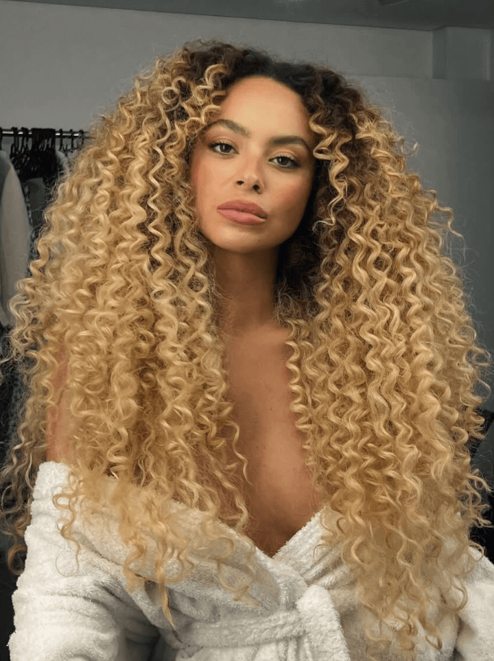 Dorsanee Strawberry Honey Blonde With Dark Roots Bohemian Spring Loose Curl Virgin Human Hair Wigs