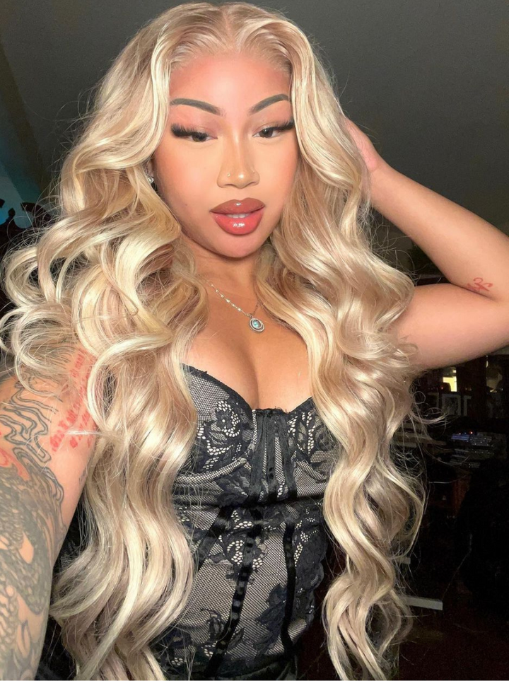 Dorsanee Tea Light Brown Blonde Highlight Body Wave Hair Wigs 200 Density