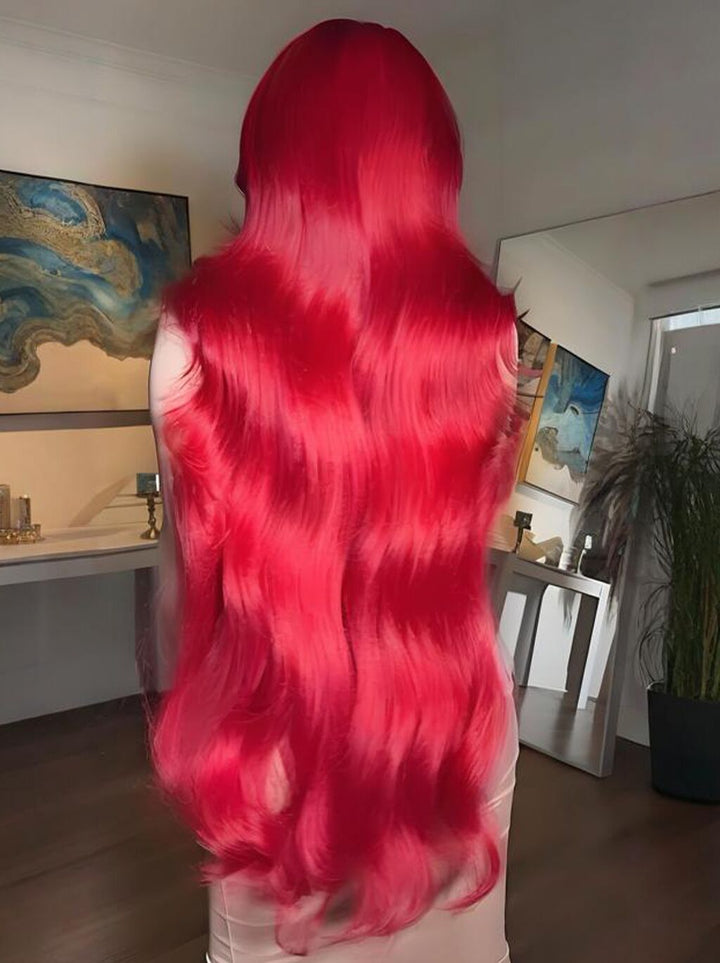 Dorsanee Vibrant Burgundy Red 42 40 38 36 34 32 30 inch Knee Length 13x4 Lace Front Human Hair Wigs