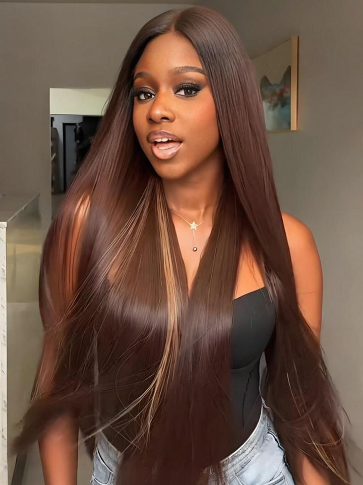 Dorsanee Vietnamese Brown Bone Straight 13x4 Lace Front Human Hair Wigs