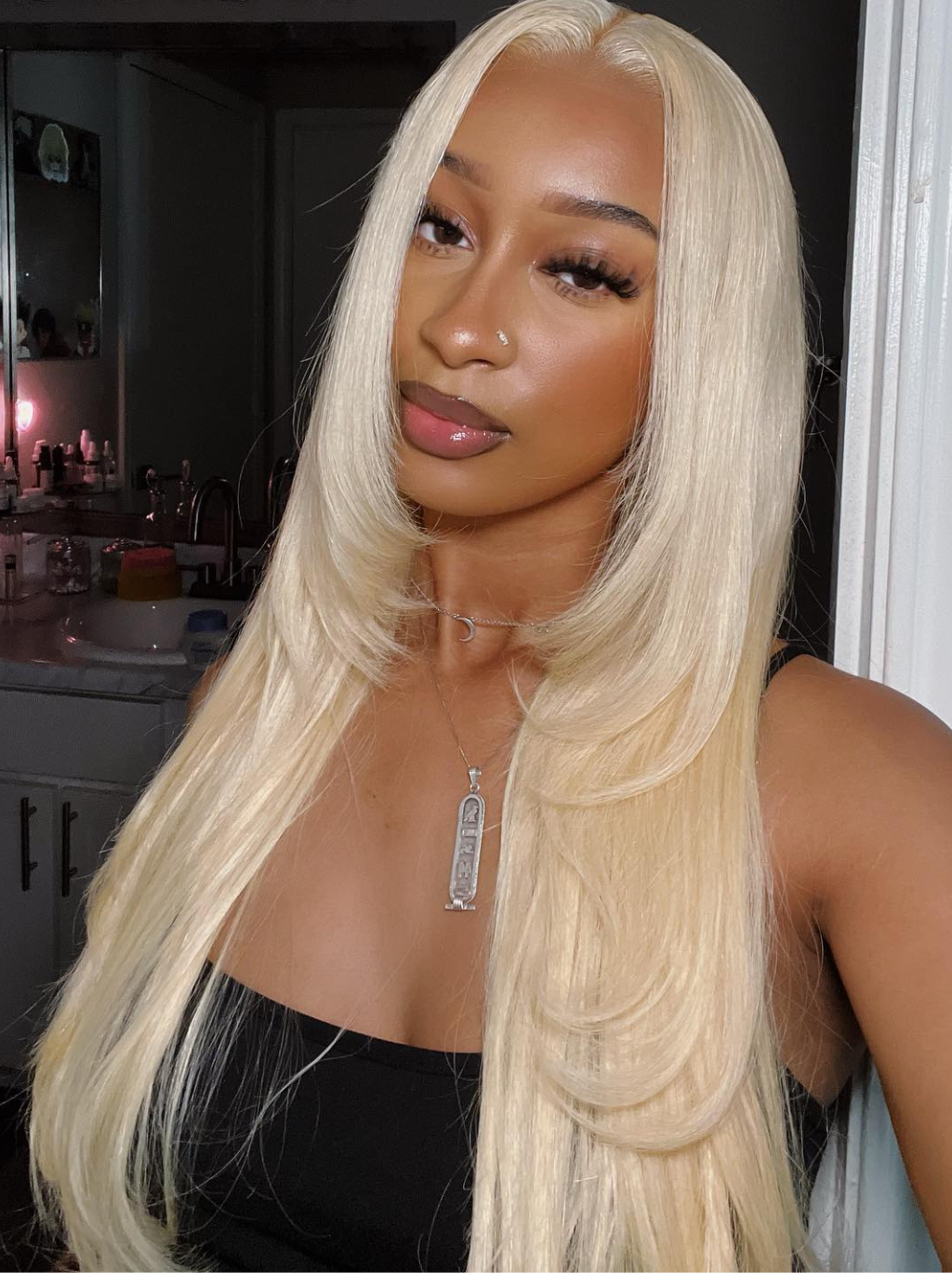 Dorsanee 200 Density 613 Blonde Layered Cut 13x4 Lace Front Straight Human Hair Wigs