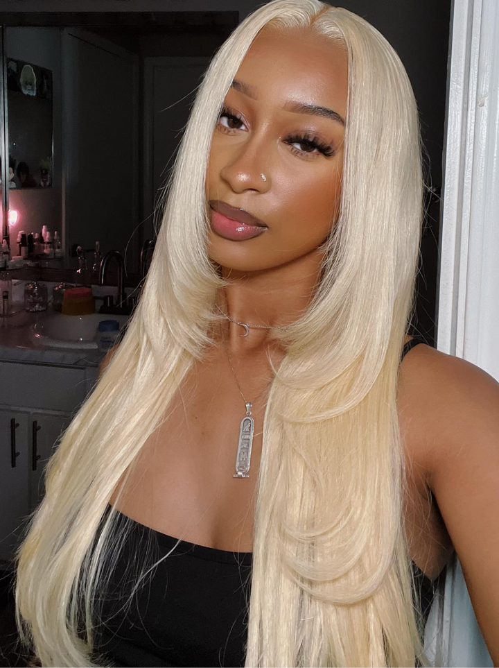 Dorsanee 200 Density 613 Blonde Layered Cut 13x4 Lace Front Straight Human Hair Wigs
