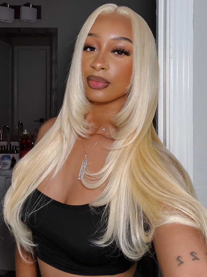 Dorsanee 200 Density 613 Blonde Layered Cut 13x4 Lace Front Straight Human Hair Wigs