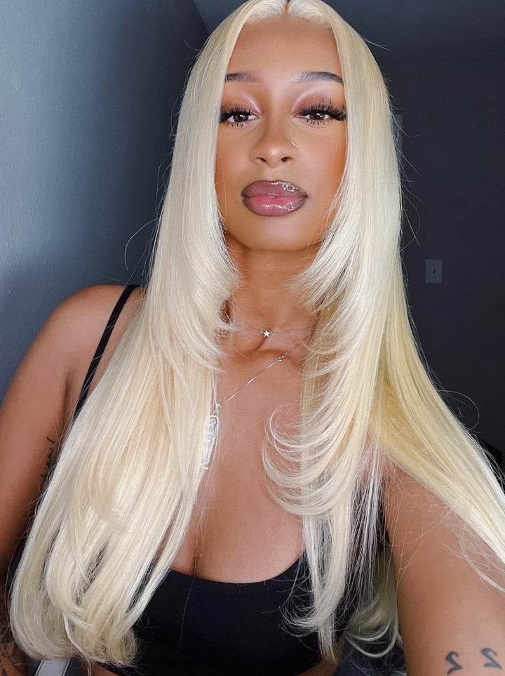 Dorsanee 200 Density 613 Blonde Layered Cut 13x4 Lace Front Straight Human Hair Wigs
