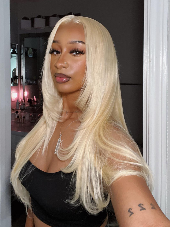 Dorsanee 200 Density 613 Blonde Layered Cut 13x4 Lace Front Straight Human Hair Wigs