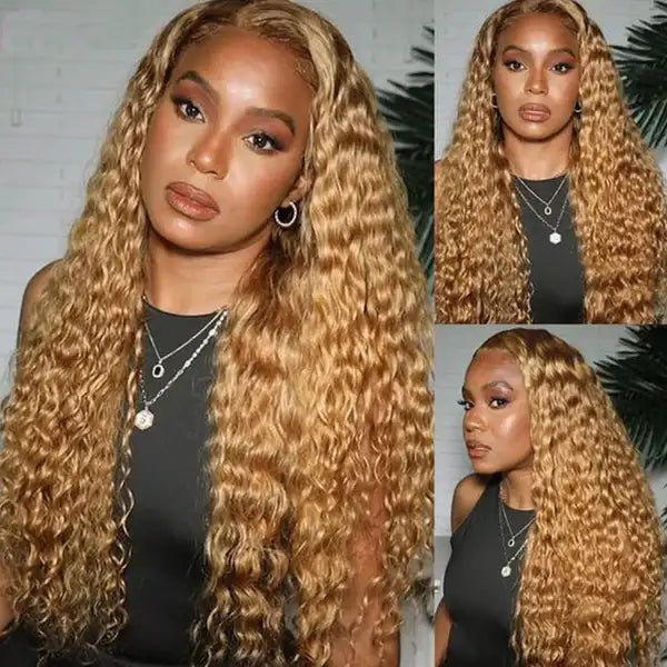 Dorsanee hair water wave #27 honey blonde 13×4 lace frontal human hair wigs